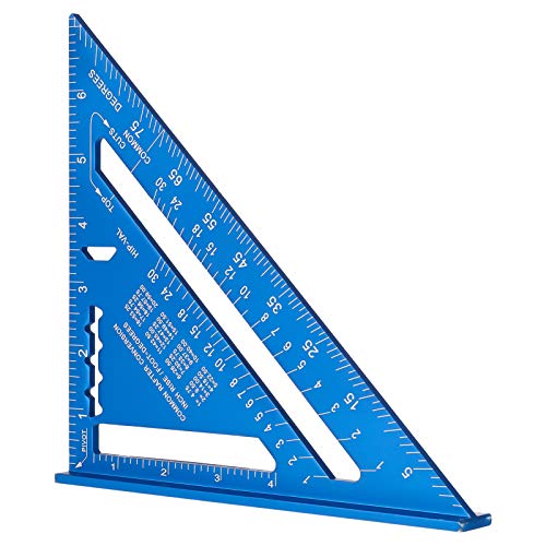 Regla triangular de 7 pulgadas, regla de triángulo azul, regla de triángulo de aleación de aluminio de alta precisión, herramienta de medición de diseño para carpintero de ingenieros (imperial)