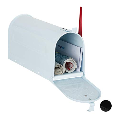 relaxdays Buzón Americano Vintage Original, Bandera Roja, US Mailbox Exterior, Acero, 1 Ud, 25x19x52,5 cm, Blanco relaxdays Buzón Americano Vintage Original, Bandera Roja, US Mailbox Exterior, Acero, 1 Ud, 25x19x52,5 cm, Blanco