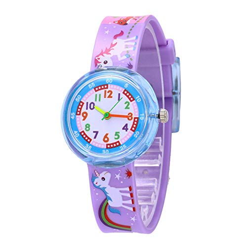 Relojes Unicornio Lindo Niñas Relojes Animal Arcoiris Reloj Niños Silicona Púrpura Colorido
