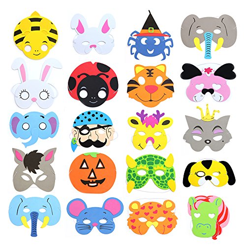 RETON Máscaras de Animales de Espuma Infantil para Fiesta, Paquete de 40