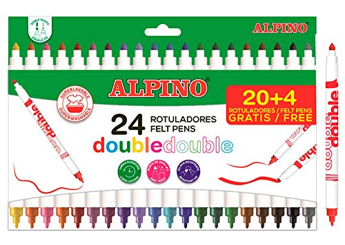 Rotuladores Doble Punta Alpino - Estuche 24 Rotuladores Punta Fina y Punta Gruesa - Perfecto para Colorear- Lavables, Colores Brillantes, Punta Resistente, Larga Duración Rotuladores Doble Punta Alpino - Estuche 24 Rotuladores Punta Fina y Punta Gruesa - Perfecto para Colorear- Lavables, Colores Brillantes, Punta Resistente, Larga Duración