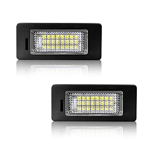 Safego Luz de matrícula LED para Coche Lámpara Número Placa Luces 2835 SMD 6000K Xenón Blanco para E39 E46 E82 E88 E90 E91 F10 F30 F31 etc, 2 Piezas, 1 año de Garantía