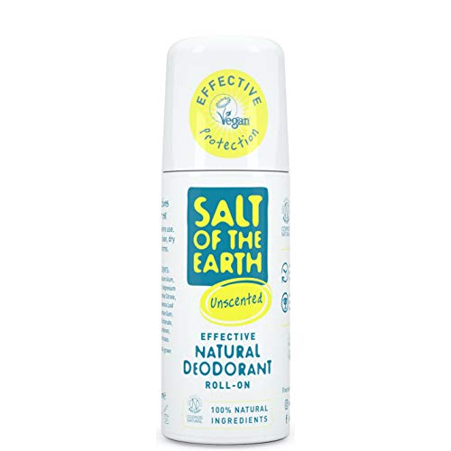 Salt of the Earth - Desodorante natural con roll-on, sin perfume, sin fragancia, vegano, protección de larga duración, aprobado por Leaping Bunny, 75 ml