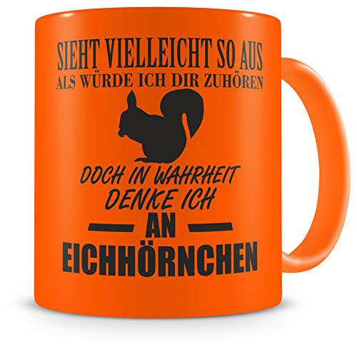 Samunshi® Taza decorativa con texto en alemán, 95 mm de alto x 82 mm de diámetro, color naranja neón