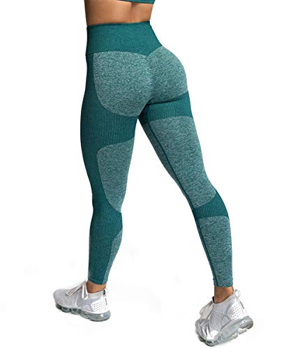 ShinyStar Leggings de Yoga de Cintura Alta sin Costura para Mujer Estiramiento Gimnasio Entrenamiento Leggings para Correr Verde M.