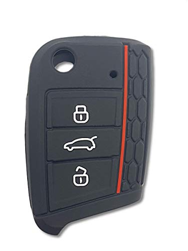 Shoppy Lab - Carcasa protectora de silicona blanda compatible con llave de 3 botones plegable para coche, Volkswagen Golf, Polo, Passat, Touran Tuareg (negro y rojo)