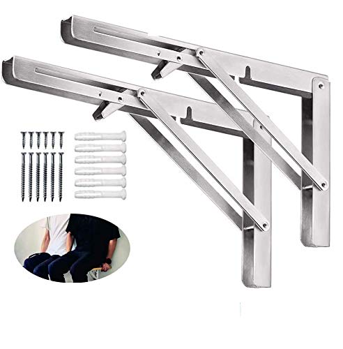 Soportes de estante plegables profesionales de 10 in, 2 piezas de soporte plegable de acero inoxidable resistente, soportes resistentes para banco de trabajo montado en la pared para ahorrar espacio Soportes de estante plegables profesionales de 10 in, 2 piezas de soporte plegable de acero inoxidable resistente, soportes resistentes para banco de trabajo montado en la pared para ahorrar espacio