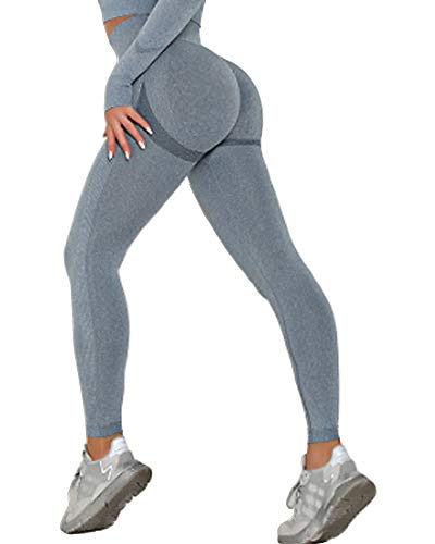 STARBILD Leggings Mallas Mujer sin Costuras Push up Pantalones Largos de Compresión Cintura Alta Elástico y Transpirable para Yoga Gym Fitness Running #Booty-Azul Oscuro L