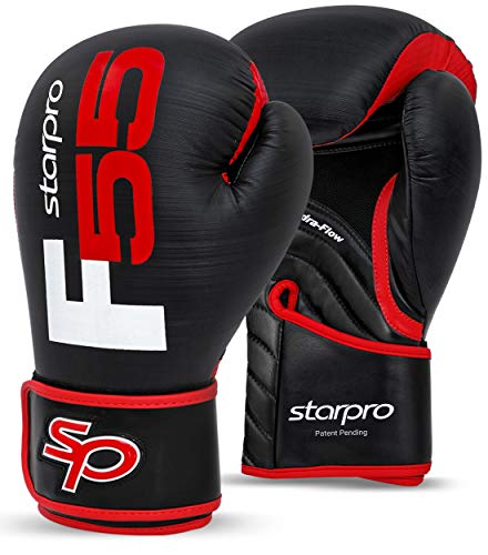 Starpro F55 Fusion Guantes de Boxeo | Cuero Cronos sintético de Primera Calidad |Negro y Rojo| para Entrenamiento Profesional y Sparring en Muay Thai Kickboxing Fitness boxercise |Hombres y Mujeres|