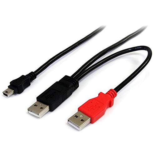 StarTech.com Cable de 1,8m USB 2.0 en Y para Discos Duros Externos - Cable Mini B a 2X USB A - Cable USB (1,8 m, Mini-USB B, 2 x USB A, 2.0, Male Connector/Male Connector, Negro, Rojo)