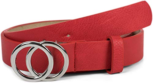styleBREAKER Cinturón de dama unicolor con hebilla de anillo, cinturón de cadera, cinturón de cintura, cinturón sintético, unicolor 03010093, tamaño:80cm, color:Rojo-Plata