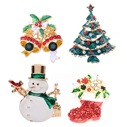 SUPVOX Broches de estrás de Navidad, juego de 4 unidades (árbol de navidad, campana, botas, muñeco de nieve)