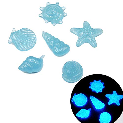 Syfinee 50 pcs Colorful Glow in The Dark Pebbles Stones Rocks Fluorescent Simulated Shell Starfishes Conches for Garden Fish Tank Pool Landscape Aquarium Bonsai Walkway Driveway