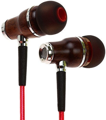 Symphonized NRG 2.0 Premium Auriculares de Madera auténtica con Aislamiento de Ruido, Auriculares con Cable de tecnología de blindaje innovadora y micrófono (Rojo)