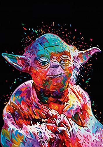 TAHEAT Kit de pintura al óleo por números para bricolaje, pinturas de pintura, nuevo dibujo de Star Wars Master Yoda con pinceles, 16 x 20 pulgadas, decoración navideña, regalos sin marco