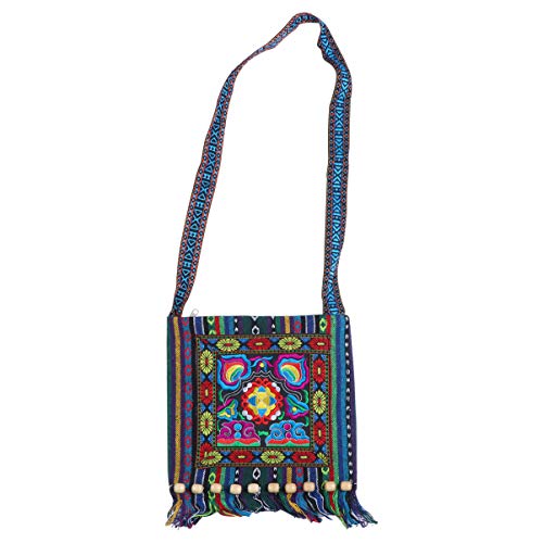 TENDYCOCO vintage étnico tribal bordado borla honda crossbody boho hippie bolso de hombro para mujeres niñas - camelia azul