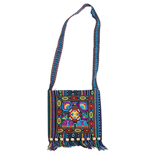 TENDYCOCO vintage étnico tribal bordado borla honda crossbody boho hippie bolso de hombro para mujeres niñas - camelia azul TENDYCOCO vintage étnico tribal bordado borla honda crossbody boho hippie bolso de hombro para mujeres niñas - camelia azul