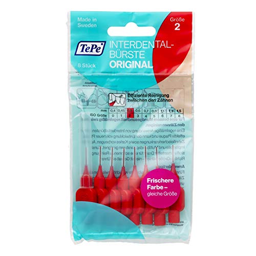 Tepe - Lote de 8 cabezales interdentales para cepillo de dientes (con colgador, 0,5 mm), color rojo