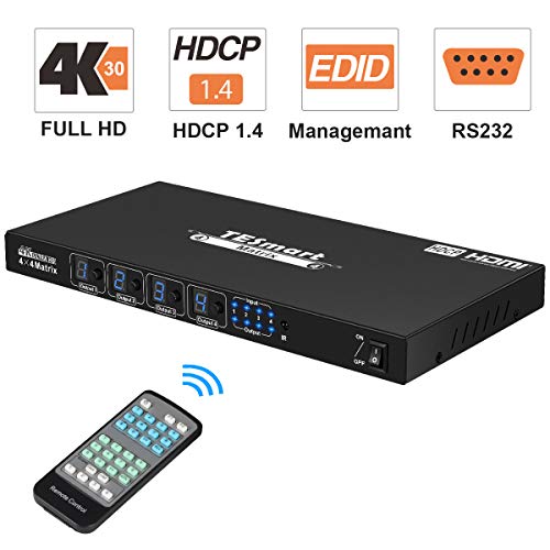 TESmart 4x4 HDMI Matrix Conmutador Ultra HD 4 Puertos Switch Splitter con RS232 Control Remoto IR Compatible con 4K 2K @ 30Hz, HDMI, 3D y Deep Color, Compatible con HDCP TESmart 4x4 HDMI Matrix Conmutador Ultra HD 4 Puertos Switch Splitter con RS232 Control Remoto IR Compatible con 4K 2K @ 30Hz, HDMI, 3D y Deep Color, Compatible con HDCP