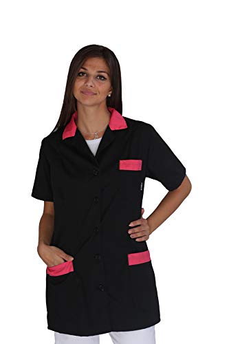 tessile astorino Bata de trabajo para mujer – Negro y fucsia – uniforme para maestra, empresas de limpieza, peluquería, esteticista, escuela infantil – casaca personalizada Nero E Fuxia 4X-Large