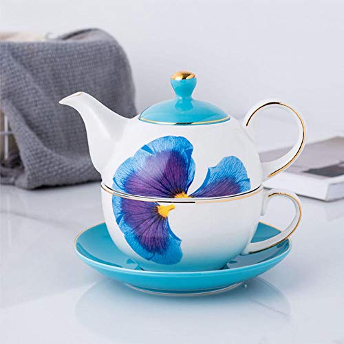 TeteraTetera de cerámica para té, taza de té, platillo para oficina, té de la tarde, taza de café, plato para amigos, regalo familiar, juego de tetera con mariposa amarilla-Azul