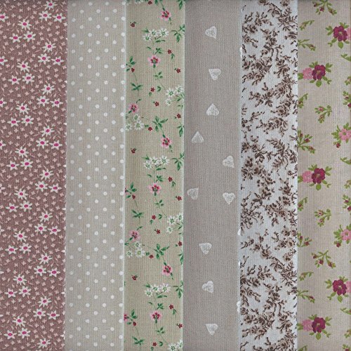 Textiles français Stoffpak - Set de telas - 6 telas (marrón, beige y gris) - colección de telas de coordinación (pequeños diseños) | 100% algodón | cada pieza 35 cm x 50 cm