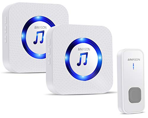 Timbre inalámbrico AIMASON resistente al agua, juego de timbre de puerta inalámbrico, alcance de 400 m, IP55, exterior, resistente al agua, timbre con 2 receptores, 55 melodías, 5 niveles de volumen Timbre inalámbrico AIMASON resistente al agua, juego de timbre de puerta inalámbrico, alcance de 400 m, IP55, exterior, resistente al agua, timbre con 2 receptores, 55 melodías, 5 niveles de volumen