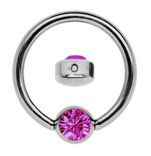 Titanio Anillo 1,6 X 7mm como Aro Labial Piercing con 3mm Plano Piedra en Muchos Colores Seleccionable - Fucsia