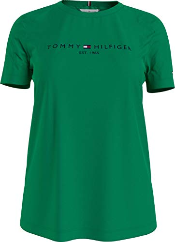 Tommy Hilfiger TH ESS Hilfiger C-NK REG tee SS Camiseta sin Mangas para bebés y niños pequeños, Verde primario, S para Mujer