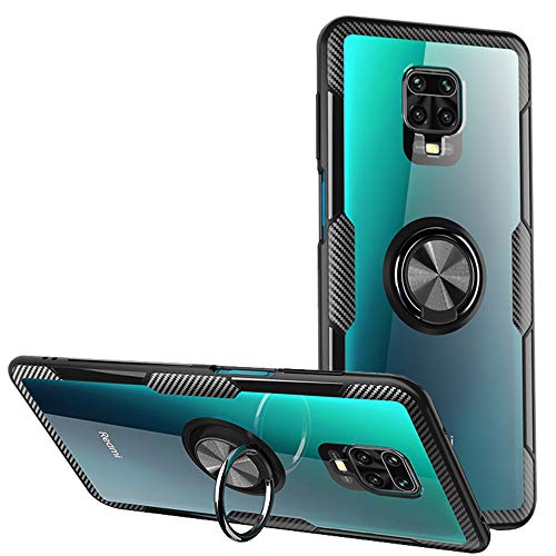 TOPOFU Funda Xiaomi Redmi Note 9S/9 Pro, Carcasa [Anillo Soporte con rotación 360º] [Suave Marco TPU] [Funda Trasera Transparente] para Xiaomi Redmi Note 9S/9 Pro (Negro)