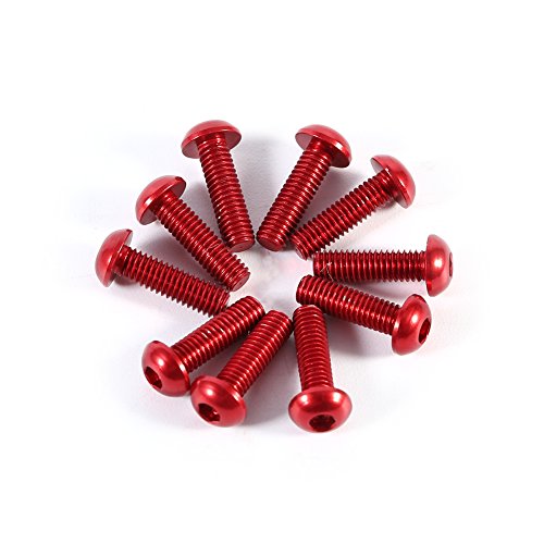 Tornillos de Cabeza Hexagonal 10pcs M3 6-10mm Colorido botón redondo Cabeza zócalo Tornillos de tapa de aluminio aleación Métrico hexagonal Tornillo de tapa(Rojo 10mm)
