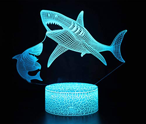 TourKing Ilusión óptica 3D Lam LED Lámpara de ilusión de luz Nocturna 7 Lámpara de decoración de Cambio de Color con Control Remoto niños (tiburón)