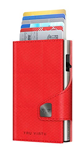 Tru Virtu Porta Carte di Credito Libro Click & Slide Wallet | 24104000505-Red Matt