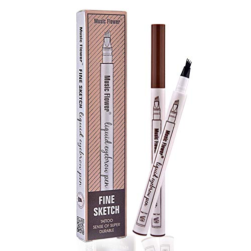 Turelifes Tattoo Eyebrow Pen con 4 puntas de larga duración Waterproof Brow Gel para maquillaje de ojos (# 2Brown (Marrón claro))