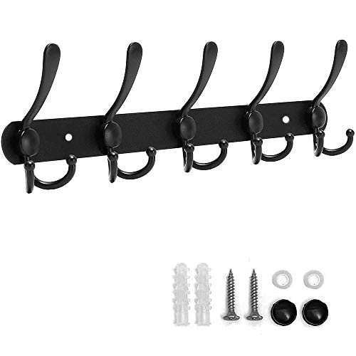 TXErfolg - Perchero negro para pared con 5 ganchos Perchero para pared con tornillos Perchero resistente para pared para abrigos Toallas Albornoces Sombreros Ropa Batas Armarios Batas