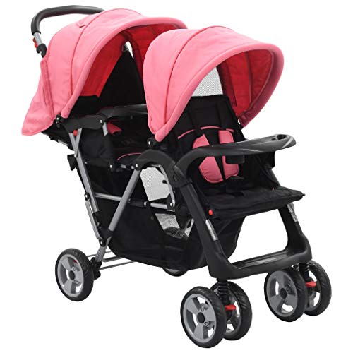 UnfadeMemory Silla Gemelar para Bebés Tandem,Carrito Gemelar,Cochecito Gemelos Doble,Ligera y Compacta,con Cesta Grande y Ruedas Bloqueables,Adecuado para Niños de 6-36 Meses (Rosa y Negro) UnfadeMemory Silla Gemelar para Bebés Tandem,Carrito Gemelar,Cochecito Gemelos Doble,Ligera y Compacta,con Cesta Grande y Ruedas Bloqueables,Adecuado para Niños de 6-36 Meses (Rosa y Negro)