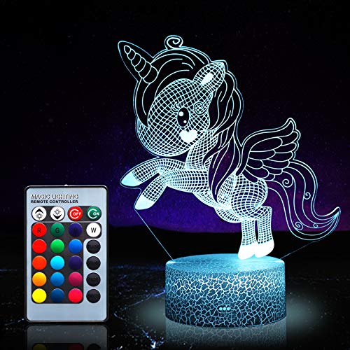Unicornio luz nocturna para niños, juguetes de unicornio para niña, 16 colores cambiantes lámpara de noche con mando a distancia 1170