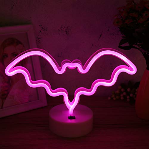 Uonlytech Lámpara LED de neón con forma de murciélago, interruptor, control de Halloween, luz nocturna decorativa, decoración de dormitorio, decoración del hogar, fiesta