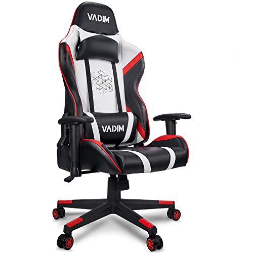 VADIM Silla de Carreras Silla de Juego Blanca/Roja para Oficina en Casa, Silla de Oficina Ergonómica con Almohada para la Cabeza y Soporte de Cojín VADIM Silla de Carreras Silla de Juego Blanca/Roja para Oficina en Casa, Silla de Oficina Ergonómica con Almohada para la Cabeza y Soporte de Cojín