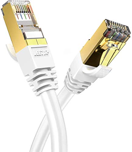 Veetop Cable Ethernet Cat 8 de Red con Conectores rj45 Oro para 40 Gigabit Internet Lan (50m Blanco)