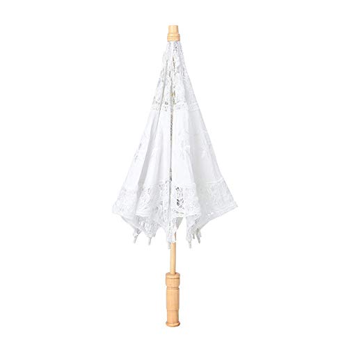 【????? ?????? ?????????】 Sombrilla del cordón para la boda, proposición bordada flor hecha a mano de la fotografía del paraguas para el banquete de boda nupcial(S-Blanco)