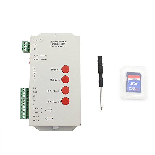 VIPMOON T-1000S Controlador LED con tarjeta SD DC 7.5-24V, Compatible con WS2812B APA102C SK6812 WS2811 WS2801 Led Strip 2048 píxeles Direccionable Controlador LED Strip programable