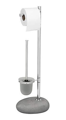 Wenko Stand WC-Garnitur Pebble Stone - WC-Bürstenhalter, Stahl, 23,5 x 70 x 19 cm, chrom/grau