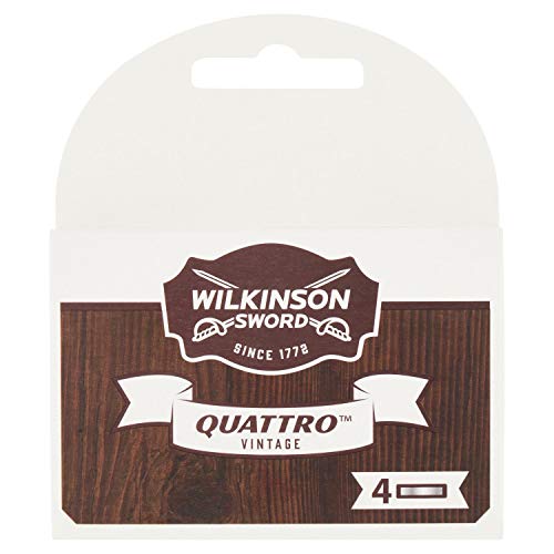 Wilkinson Sword – Cuchillas de recambio Quattro Titanium Vintage Edition – Pack de 4 cuchillas de recambio para hombre – 20 g