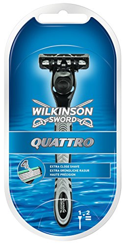 Wilkinson Sword Quattro - Maquina afeitar masculina de cuatro hojas con doble banda acondicionada