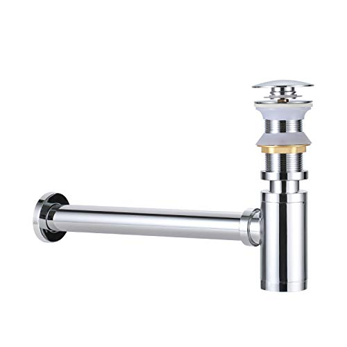 WOOHSE Automático Sifón Botella Lavabo con Válvula de Desagüe Clic-Clac Ø66 mm para lavabo y bidet, sin sobradero, Rosca exterior 1¼'' Válvula push-up de latón cromado WOOHSE Automático Sifón Botella Lavabo con Válvula de Desagüe Clic-Clac Ø66 mm para lavabo y bidet, sin sobradero, Rosca exterior 1¼'' Válvula push-up de latón cromado