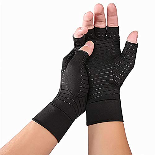 WSN Guantes Anti-Artritis Guantes de Cobre para Artritis, Soporte para Manos con diseño Abierto Antideslizante para facilitar la Mejor rehabilitación de Hombres y Mujeres con Artritis 1 par,S