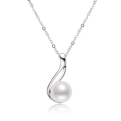 WUQIANG Collar Collar de Perlas Blancas, Colgante de Perlas cultivadas de Plata esterlina de 925 (diseño retorcido) 10 mm Regalo de joyería de Perlas