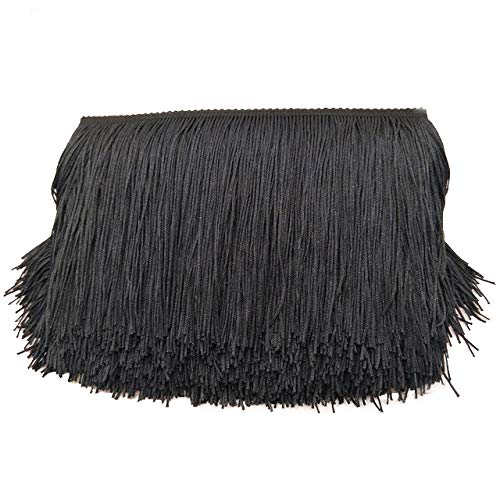 Yalulu 10 metros de largo y 20 cm de ancho con flecos cortados con flecos para disfraz, vestido latino, accesorio de costura (negro)