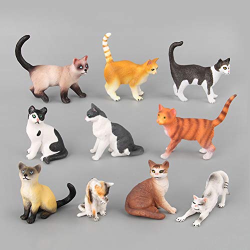 Yeahibaby - Figuras de gato con forma de animales de plástico realistas, juego de 10 unidades